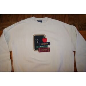 Vintage 90s School Teacher Chalk Board Embroidered Womens XL Ivory Sweatshirt